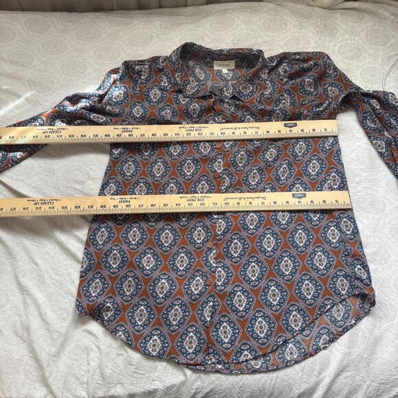Bohme Womens Size S Long Sleeve Button-Down Shirt Geometric Print Blue & Rust - Picture 5 of 6